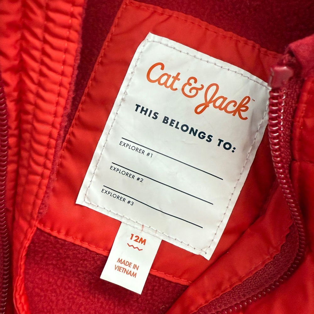 Cat & Jack Red Puffer Toddler/Infant Jacket size 12m - Picture 2 of 3